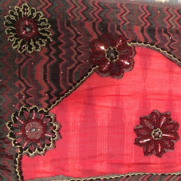 ANTHROPOLOGIE Feathers by Tolani Embellished Wool Bright Pink Scarf Shawl - Picture 8 of 14